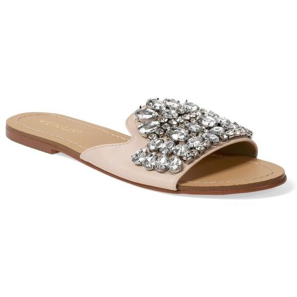 Rhinestone Slide Sandals Cream Size 8.5 - Picture 1 of 5